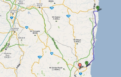 Iwaki cách nhà máy điện hạt nhân Fukushima I khoảng 50km về phía nam. Ảnh: Google Maps.