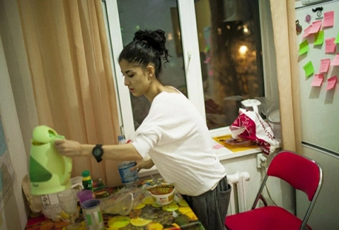 Camilla is home. She didn’t have time to cook anything so she eats noodles. Camilla is home. She didn’t have time to cook anything so she eats noodles.