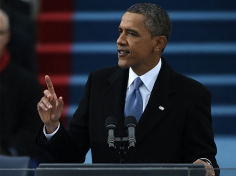 Obama phát biểu sau khi tuyên thệ nhậm chức ngày 21/1. Ảnh: AP