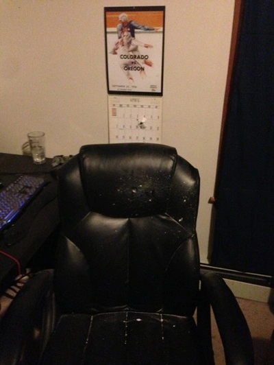 After shooting had stopped my roommate found a bullet hole that penetrated his west-facing wall and continued to pierce through his desk chair. His room is on the 2nd floor corner of the house, closest to the street, with west and south facing walls After shooting had stopped my roommate found a bullet hole that penetrated his west-facing wall and continued to pierce through his desk chair. His room is on the 2nd floor corner of the house, closest to the street, with west and south facing walls