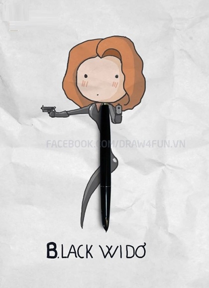 Black Widow "eo ót" với chiếc bút máy huyền thoại.