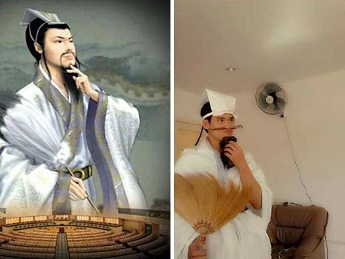 Gia Cát Lượng với quạt bằng chổi lông gà.