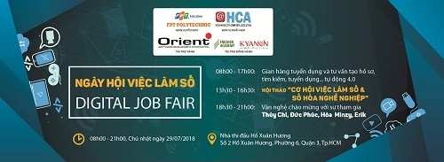Ngày hội việc làm số - Digital Job Fair do trường Cao đẳng FPT Polytechnic và Hội Tin học TP HCM tổ chức.