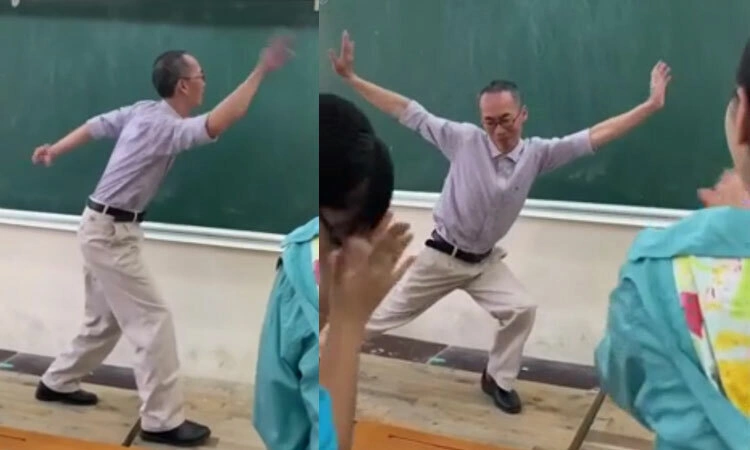 Thầy giáo múa phụ họa cho học sinh hát