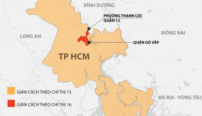 TP HCM bị giãn cách xã hội theo Chỉ thị 15 từ 0h ngày 31/5. Đồ hoạ:Khánh Hoàng.