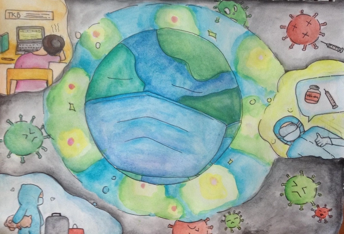 Học sinh vẽ tranh cổ động phòng chống Covid-19 - VnExpress