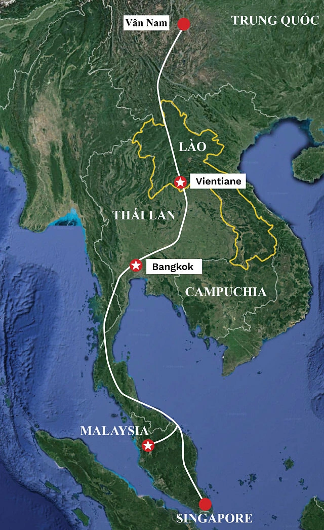 Tham vọng xây tuyến đường sắt từ Vân Nam tới Singapore của Trung Quốc. Đồ họa:SEA Globe.