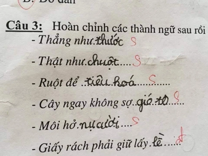 Bài kiểm tra thành ngữ bá đạo của học sinh