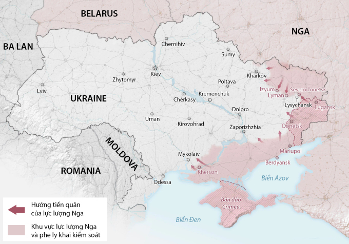 Cục diện chiến trường Ukraine sau hơn 4 tháng giao tranh. Đồ họa: Washington Post.