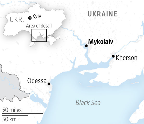 Vị trí vùng Mykolaiv, Ukraine. Đồ họa: WSJ.