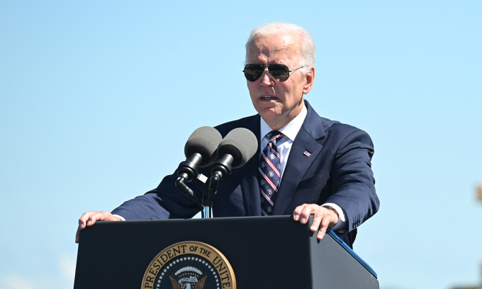 Tổng thống Mỹ Joe Biden phát biểu tại lễ động thổ nhà máy bán dẫn mới tại New Albany, bang Ohio ngày 9/9. Ảnh: AFP.