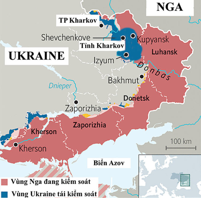 Đà phản công của Ukraine ở vùng đông bắc. Đồ họa: Economist.
