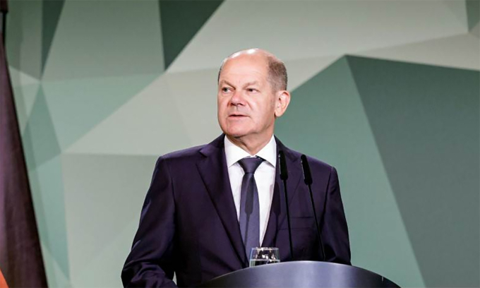 Thủ tướng Đức Olaf Scholz phát biểu tại hội nghị của Lực lượng Vũ trang Đức ở Berlin ngày 16/8. Ảnh: AFP.