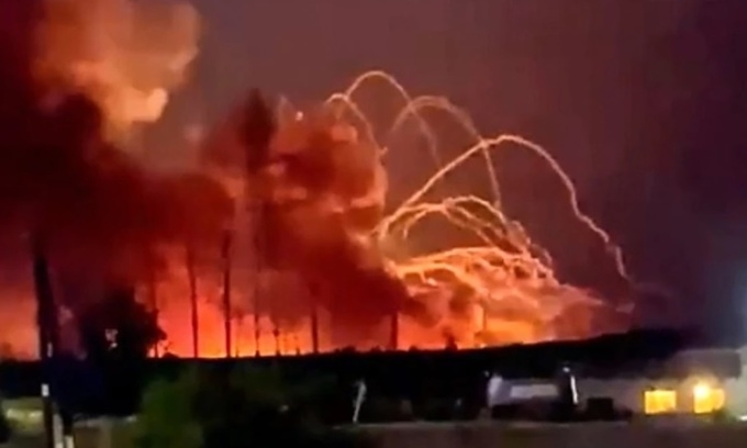 An ammunition depot exploded in Russia's Belgorod province in August. Photo: AFP.