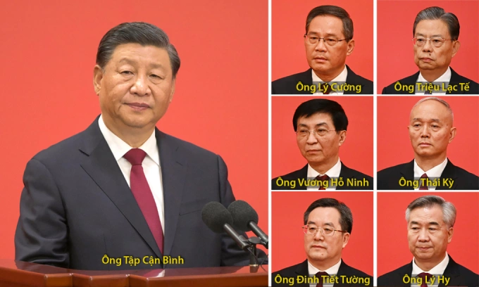 Các ủy viên Ban Thường vụ Bộ Chính trị đảng Cộng sản Trung Quốc khóa 20. Bấm vào ảnh để xem chi tiết.