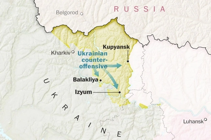 Vị trí thành phố Balakliya. Đồ họa: Washington Post.
