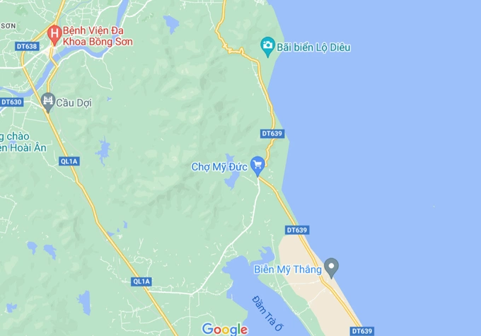 Thôn Lộ Diêu, nơi dự kiến triển khai dự án nằm bên bờ biển Bình Định. Ảnh: Google Maps