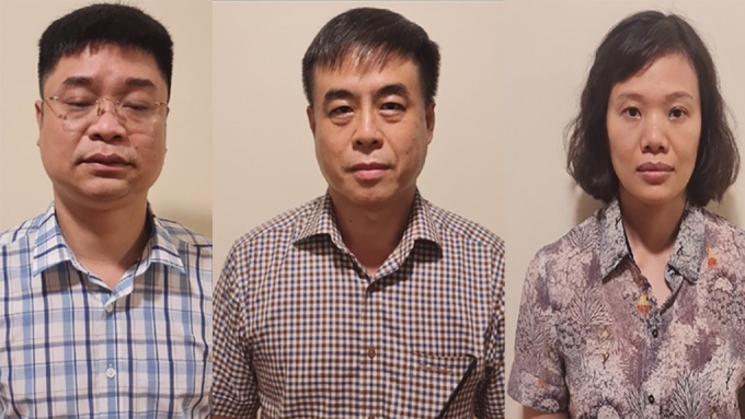 Bị can Lê Việt Phương, Phạm Ngọc Hải, Thành Thị Đông Phương (từ trái qua). Ảnh: Bộ Công an