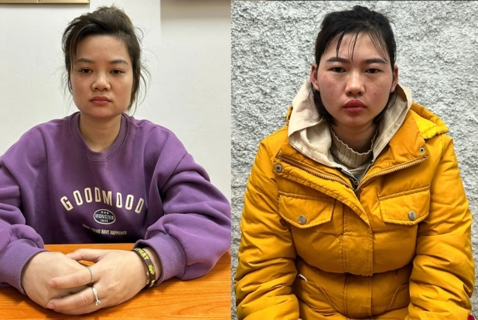 Nguyễn Thị An (trái) và Nguyễn Thị Lành tại cơ quan điều tra. Ảnh:Công an cung cấp