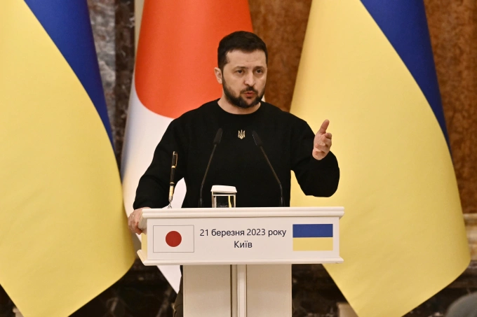 Tổng thống Ukraine Volodymyr Zelensky tại Kiev hôm 21/3. Ảnh: AFP.
