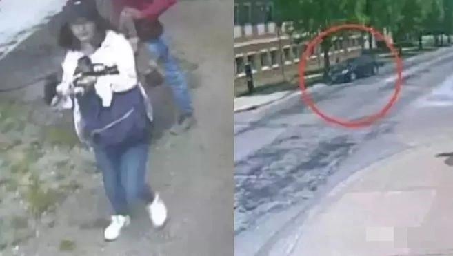 Camera giám sát ghi lại hình ảnh Chương Oánh Dĩnh bước xuống xe buýt, sau đó lên một chiếc Saturn Astra màu đen, chiều 9/6/2017. Ảnh: Thepaper