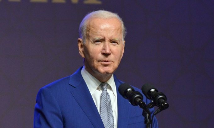 Tổng thống Joe Biden tại cuộc họp báo ở Hà Nội tối 10/9. Ảnh: Vũ Anh