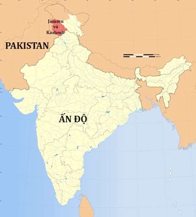 Vị trí bang Jammu và Kashmir, miền bắc Ấn Độ. Đồ họa: Wikipedia