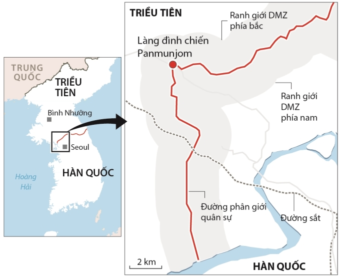 Vị trí làng đình chiến Panmunjom. Đồ họa: AFP