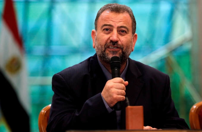 Phó thủ lĩnh Hamas Saleh al-Arouri phát biểu tại Cairo, Ai Cập hồi tháng 10/2017. Ảnh: Reuters