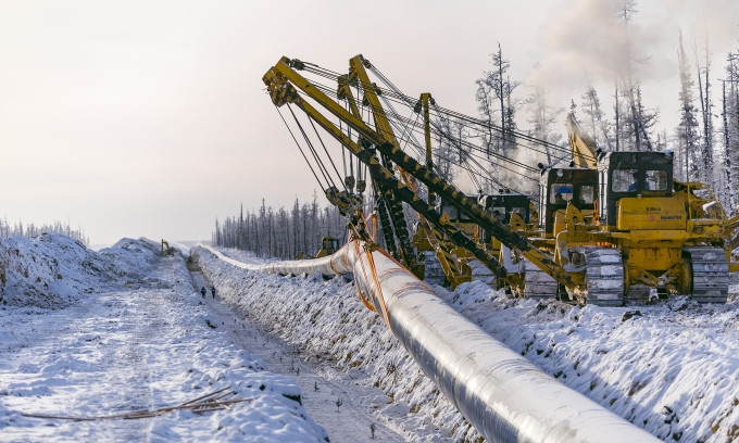 Đường ống Sức mạnh Siberia 1 khi còn đang thi công. Ảnh: Gazprom