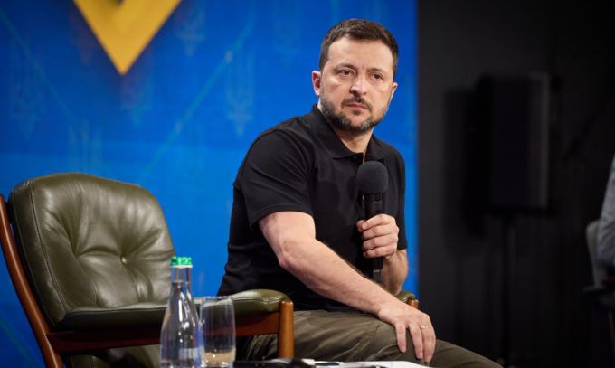 Ông Zelensky tại buổi họp báo ở Kiev hôm 27/8. Ảnh: Văn phòng Tổng thống Ukraine