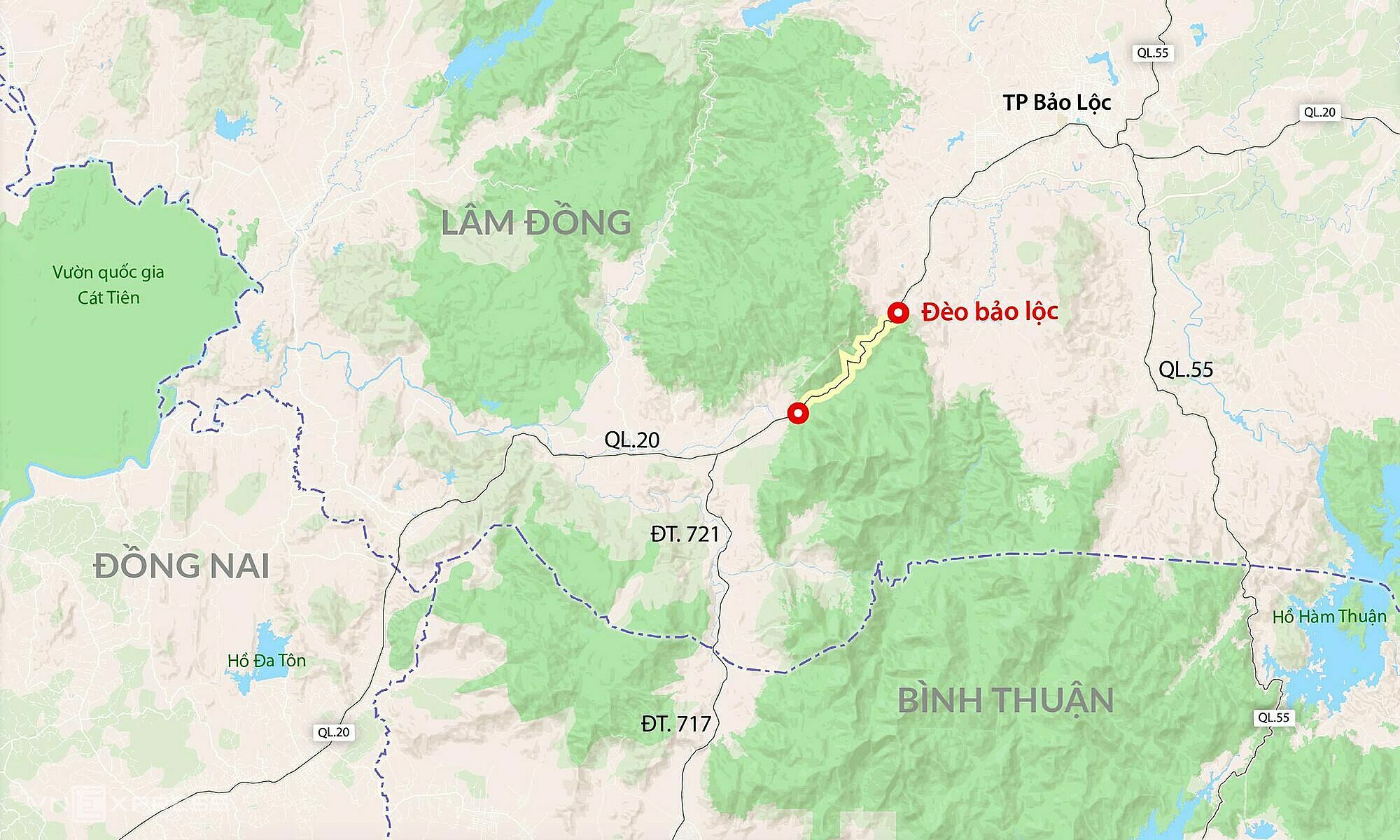 Đèo Bảo Lộc trên quốc lộ 20. Đồ họa:Đăng Hiếu