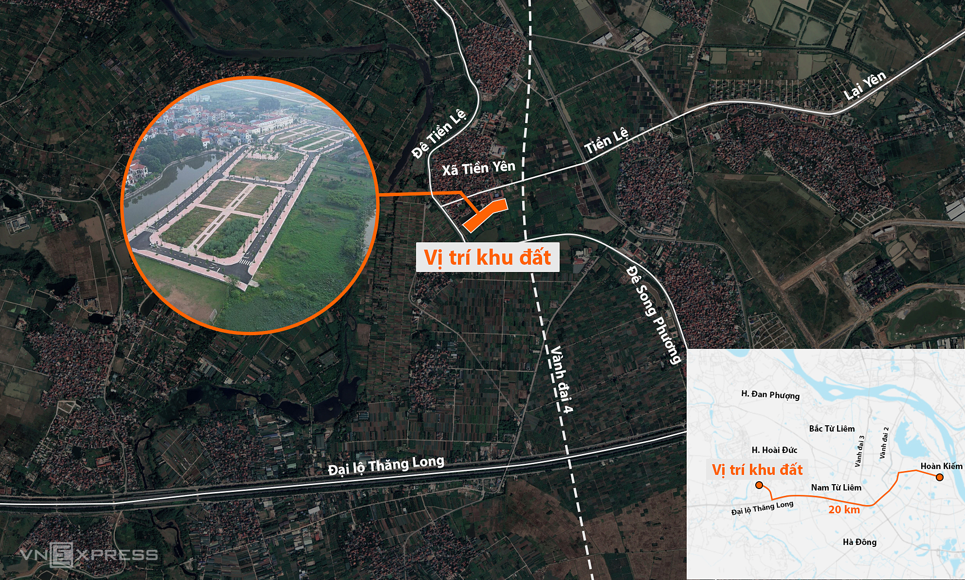 Vị trí các lô đất đấu giá tại xã Tiền Yên, huyện Hoài Đức. Đồ hoạ: Đỗ Nam