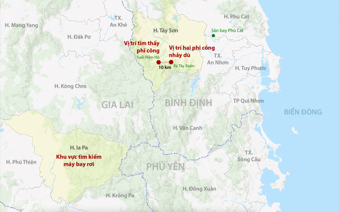 Cơ quan chức năng xác định máy bay rơi tại khu rừng ở huyện Ia Pa, tỉnh Gia Lai. Đồ họa: Đăng Hiếu