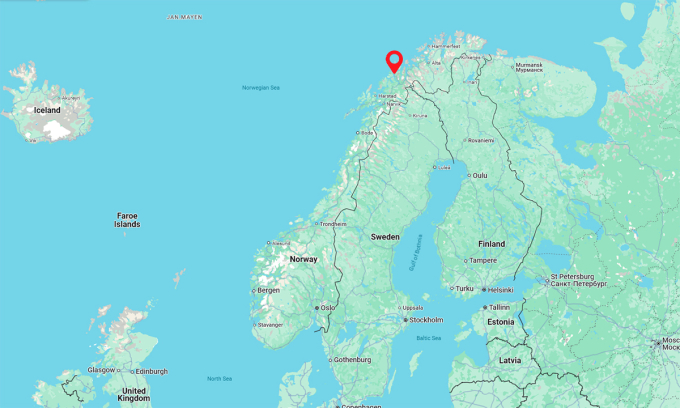 Vị trí cảng Tromso, Na Uy (đánh dấu đỏ). Đồ họa: Google