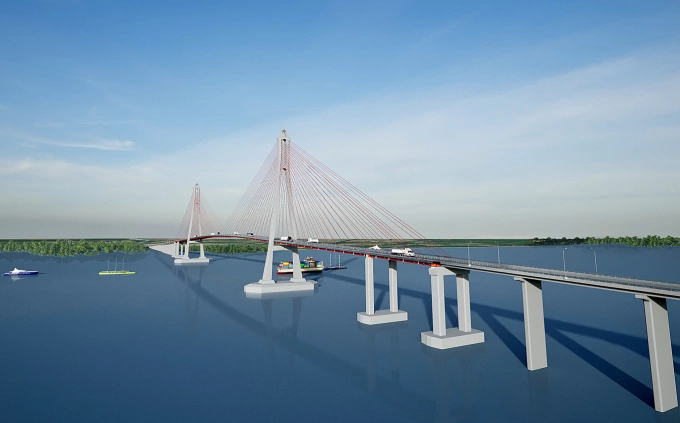Phối cảnh cầu Đại Ngãi 1 bắc qua sông Hậu. Ảnh: An Bình