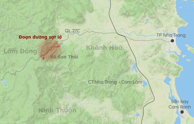 Khu vực xảy ra sạt lở. Đồ họa: Khánh Hoàng