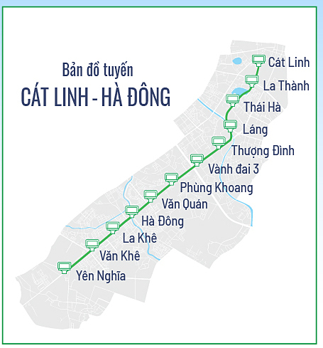 Các ga của đường sắt trên cao Cát Linh - Hà Đông. Đồ họa: Tạ Lư