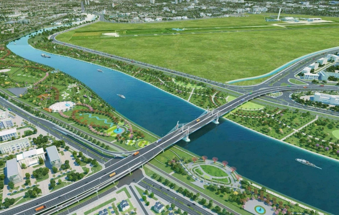 Cầu vượt sông Lạch Tray thuộc dự án vành đai 2. Ảnh BQL dự án cung cấp