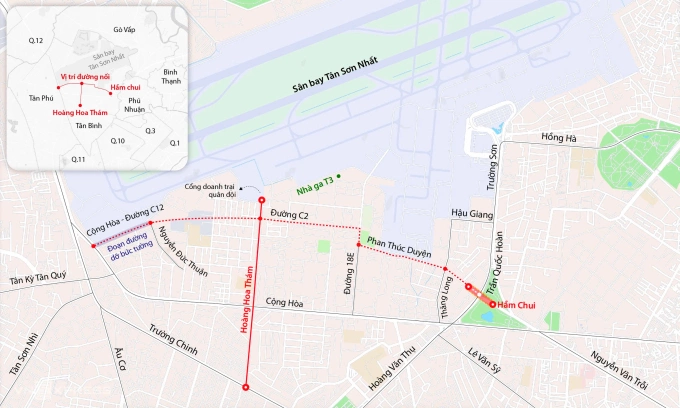 Vị trí ga T3 sân bay Tân Sơn Nhất. Đồ hoạ: Đăng Hiếu