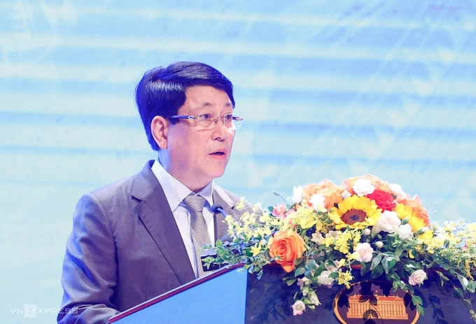 Chủ tịch nước Lương Cường phát biểu tại hội thảo ngày 23/4. Ảnh: Hồng Chiêu