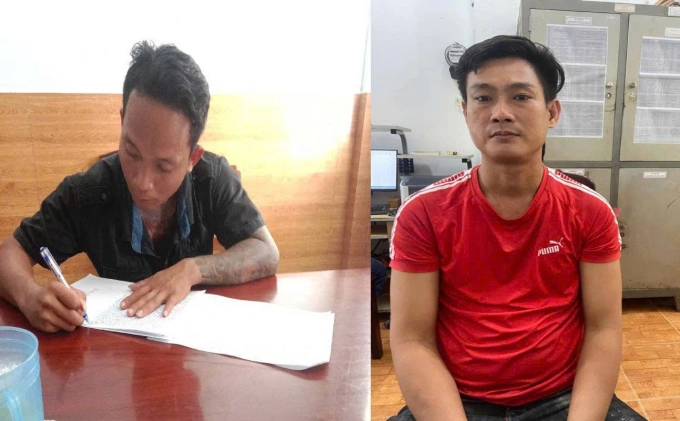 Định, Nam (phải) tại cơ quan điều tra. Ảnh: Dương Đông