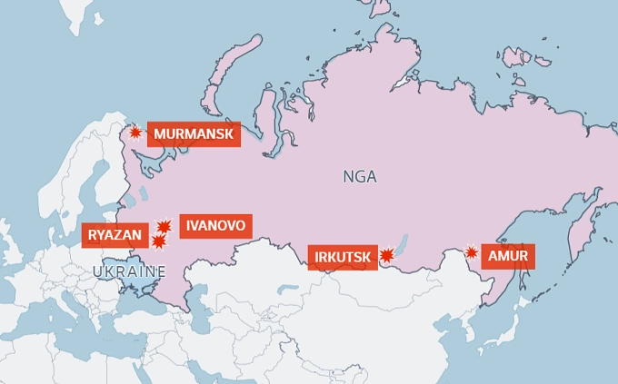 Các căn cứ tại Nga bị drone Ukraine tập kích hôm 1/6. Đồ họa: ABC