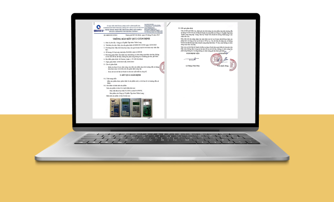 Kết quả giám định máy tính Thiên Long của Trung tâm kỹ thuật tiêu chuẩn đo lường chất lượng 3. Ảnh: Thiên Long