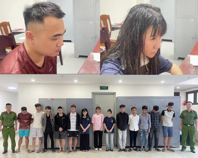 Hai nghi can cầm đầu Tạ Thu Hà (phía trên bên phải), Trịnh Ngọc Linh và các nghi phạm trong đường dây đã bị bắt. Ảnh: Lam Sơn