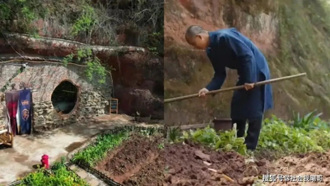 Mẫn Hằng Tài làm việc trong vườn rau. Ảnh: Sina