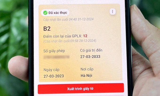 Thông tin điểm bằng lái hiển thị trên app VNeID. Ảnh: Minh Hy