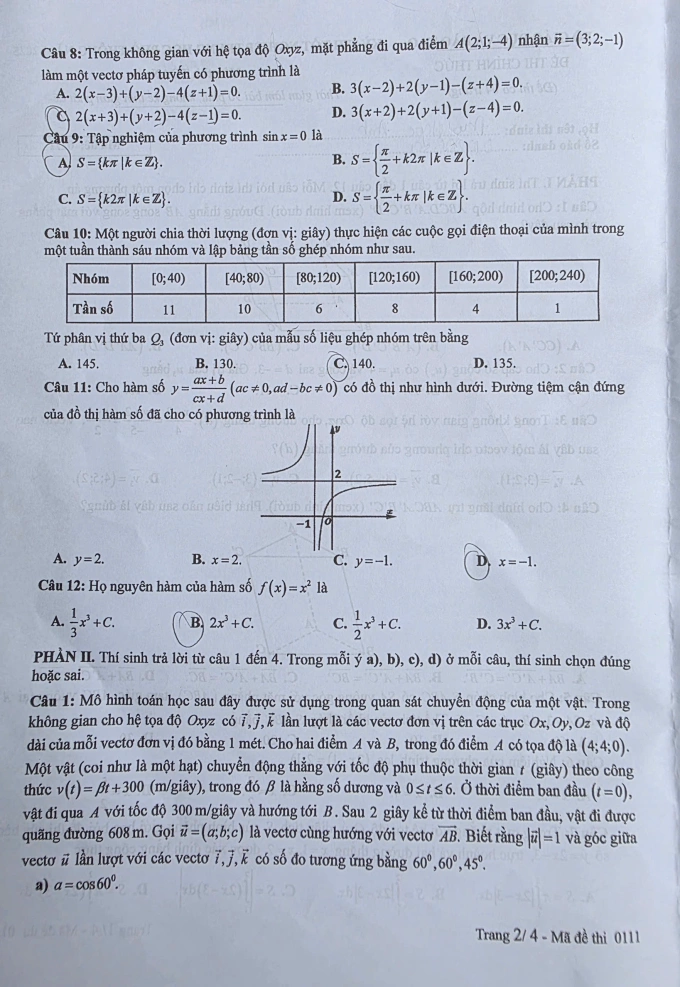 Đề Toán thi tốt nghiệp THPT 2025, mã đề 0111, 0112 - 1