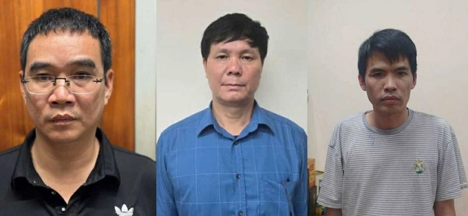Bị can Nguyễn Văn Tâm, Phạm Văn Hoành, Nguyễn Thế Hùng (từ trái qua). Ảnh: Bộ Công an