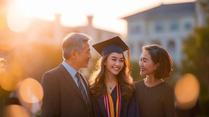 Nhiều phụ huynh cho con du học Mỹ vì nhiều lợi ích dài hạn. Ảnh: Tạo bởi AI